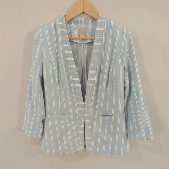 Chico's Striped‎ Open-Front Blazer Jacket Blue & White Size 0 (4/6) - Picture 1 of 6